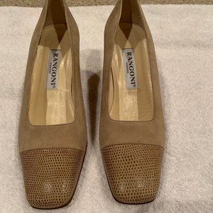 Rangoni Tan Suede Square Toe Heels